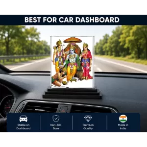 Lord Lord Rama Acrylic Car Dashboard Showpiece | Double-Sided Lord Lord Rama Photo Stand | 3 X 4 Inch Photo | Transparent Acrylic Frame With Black Base | Car Dashboard, Office & Table Decor (F72316)