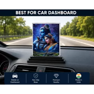 Shiva And Parvati Acrylic Car Dashboard Showpiece | Double-Sided Shiva And Parvati Photo Stand | 3 X 4 Inch Photo | Transparent Acrylic Frame With Black Base | Car Dashboard, Office & Table Decor (F72324)