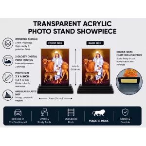 Shirdi Sai Baba Acrylic Car Dashboard Showpiece | Double-Sided Shirdi Sai Baba Photo Stand | 3 X 4 Inch Photo | Transparent Acrylic Frame With Black Base | Car Dashboard, Office & Table Decor (F70990)
