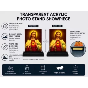 Jesus Christ Acrylic Car Dashboard Showpiece | Double-Sided Jesus Christ Photo Stand | 3 X 4 Inch Photo | Transparent Acrylic Frame With Black Base | Car Dashboard, Office & Table Decor (F71002) Jesus Christ Acrylic Car Dashboard Showpiece | Double-Sided Jesus Christ Photo Stand | 3 X 4 Inch Photo | Transparent Acrylic Frame With Black Base | Car Dashboard, Office & Table Decor (F71002)