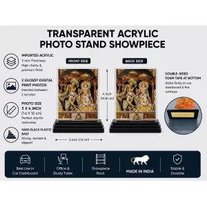 Shree Krishna And Shree Radha Acrylic Car Dashboard Showpiece | Double-Sided Shree Krishna And Shree Radha Photo Stand | 3 X 4 Inch Photo | Transparent Acrylic Frame With Black Base | Car Dashboard, Office & Table Decor (F71007)