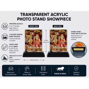 Radha Shree Krishna Acrylic Car Dashboard Showpiece | Double-Sided Radha Shree Krishna Photo Stand | 3 X 4 Inch Photo | Transparent Acrylic Frame With Black Base | Car Dashboard, Office & Table Decor (F71009)