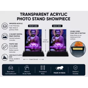 Goutam Buddha Acrylic Car Dashboard Showpiece | Double-Sided Goutam Buddha Photo Stand | 3 X 4 Inch Photo | Transparent Acrylic Frame With Black Base | Car Dashboard, Office & Table Decor (F71010) Goutam Buddha Acrylic Car Dashboard Showpiece | Double-Sided Goutam Buddha Photo Stand | 3 X 4 Inch Photo | Transparent Acrylic Frame With Black Base | Car Dashboard, Office & Table Decor (F71010)