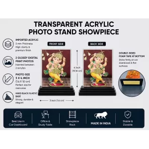 Lord Ganesha Acrylic Car Dashboard Showpiece | Double-Sided Lord Ganesha Photo Stand | 3 X 4 Inch Photo | Transparent Acrylic Frame With Black Base | Car Dashboard, Office & Table Decor (F71063) Lord Ganesha Acrylic Car Dashboard Showpiece | Double-Sided Lord Ganesha Photo Stand | 3 X 4 Inch Photo | Transparent Acrylic Frame With Black Base | Car Dashboard, Office & Table Decor (F71063)