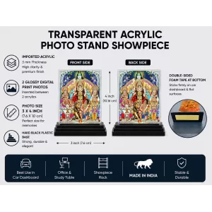 Goddess Durga Acrylic Car Dashboard Showpiece | Double-Sided Goddess Durga Photo Stand | 3 X 4 Inch Photo | Transparent Acrylic Frame With Black Base | Car Dashboard, Office & Table Decor (F71075) Goddess Durga Acrylic Car Dashboard Showpiece | Double-Sided Goddess Durga Photo Stand | 3 X 4 Inch Photo | Transparent Acrylic Frame With Black Base | Car Dashboard, Office & Table Decor (F71075)