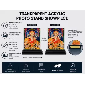 Goddess Durga Acrylic Car Dashboard Showpiece | Double-Sided Goddess Durga Photo Stand | 3 X 4 Inch Photo | Transparent Acrylic Frame With Black Base | Car Dashboard, Office & Table Decor (F71085) Goddess Durga Acrylic Car Dashboard Showpiece | Double-Sided Goddess Durga Photo Stand | 3 X 4 Inch Photo | Transparent Acrylic Frame With Black Base | Car Dashboard, Office & Table Decor (F71085)