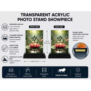 Om Acrylic Car Dashboard Showpiece | Double-Sided Om Photo Stand | 3 X 4 Inch Photo | Transparent Acrylic Frame With Black Base | Car Dashboard, Office & Table Decor (F71100) Om Acrylic Car Dashboard Showpiece | Double-Sided Om Photo Stand | 3 X 4 Inch Photo | Transparent Acrylic Frame With Black Base | Car Dashboard, Office & Table Decor (F71100)