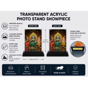 Lord Ganesha Acrylic Car Dashboard Showpiece | Double-Sided Lord Ganesha Photo Stand | 3 X 4 Inch Photo | Transparent Acrylic Frame With Black Base | Car Dashboard, Office & Table Decor (F71103)