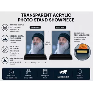 Osho Acrylic Car Dashboard Showpiece | Double-Sided Osho Photo Stand | 3 X 4 Inch Photo | Transparent Acrylic Frame With Black Base | Car Dashboard, Office & Table Decor (F71121)