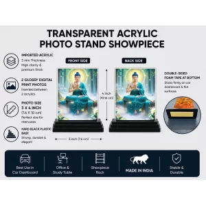 Gautama Buddha Acrylic Car Dashboard Showpiece | Double-Sided Gautama Buddha Photo Stand | 3 X 4 Inch Photo | Transparent Acrylic Frame With Black Base | Car Dashboard, Office & Table Decor (F71309) Gautama Buddha Acrylic Car Dashboard Showpiece | Double-Sided Gautama Buddha Photo Stand | 3 X 4 Inch Photo | Transparent Acrylic Frame With Black Base | Car Dashboard, Office & Table Decor (F71309)