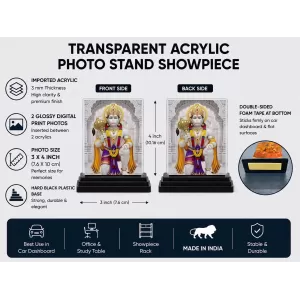 Hanuman Acrylic Car Dashboard Showpiece | Double-Sided Hanuman Photo Stand | 3 X 4 Inch Photo | Transparent Acrylic Frame With Black Base | Car Dashboard, Office & Table Decor (F71316) Hanuman Acrylic Car Dashboard Showpiece | Double-Sided Hanuman Photo Stand | 3 X 4 Inch Photo | Transparent Acrylic Frame With Black Base | Car Dashboard, Office & Table Decor (F71316)
