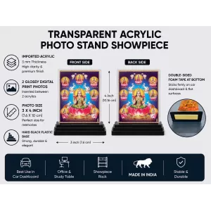 Dhanya Lord Ganesha Acrylic Car Dashboard Showpiece | Double-Sided Dhanya Lord Ganesha Photo Stand | 3 X 4 Inch Photo | Transparent Acrylic Frame With Black Base | Car Dashboard, Office & Table Decor (F71321)