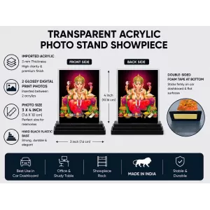 Ganesha Acrylic Car Dashboard Showpiece | Double-Sided Ganesha Photo Stand | 3 X 4 Inch Photo | Transparent Acrylic Frame With Black Base | Car Dashboard, Office & Table Decor (F71323) Ganesha Acrylic Car Dashboard Showpiece | Double-Sided Ganesha Photo Stand | 3 X 4 Inch Photo | Transparent Acrylic Frame With Black Base | Car Dashboard, Office & Table Decor (F71323)