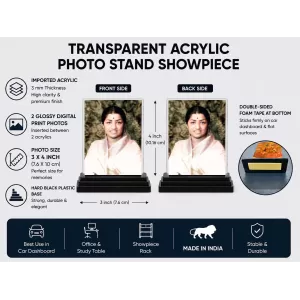 Lata Mangeshkar Acrylic Car Dashboard Showpiece | Double-Sided Lata Mangeshkar Photo Stand | 3 X 4 Inch Photo | Transparent Acrylic Frame With Black Base | Car Dashboard, Office & Table Decor (F71328) Lata Mangeshkar Acrylic Car Dashboard Showpiece | Double-Sided Lata Mangeshkar Photo Stand | 3 X 4 Inch Photo | Transparent Acrylic Frame With Black Base | Car Dashboard, Office & Table Decor (F71328)