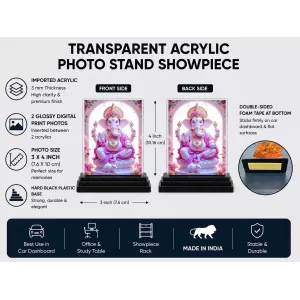 Ganesha Acrylic Car Dashboard Showpiece | Double-Sided Ganesha Photo Stand | 3 X 4 Inch Photo | Transparent Acrylic Frame With Black Base | Car Dashboard, Office & Table Decor (F71356) Ganesha Acrylic Car Dashboard Showpiece | Double-Sided Ganesha Photo Stand | 3 X 4 Inch Photo | Transparent Acrylic Frame With Black Base | Car Dashboard, Office & Table Decor (F71356)