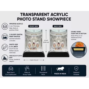 Lord Jagannath Acrylic Car Dashboard Showpiece | Double-Sided Lord Jagannath Photo Stand | 3 X 4 Inch Photo | Transparent Acrylic Frame With Black Base | Car Dashboard, Office & Table Decor (F71366)