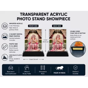 Lord Ganesha Acrylic Car Dashboard Showpiece | Double-Sided Lord Ganesha Photo Stand | 3 X 4 Inch Photo | Transparent Acrylic Frame With Black Base | Car Dashboard, Office & Table Decor (F71372) Lord Ganesha Acrylic Car Dashboard Showpiece | Double-Sided Lord Ganesha Photo Stand | 3 X 4 Inch Photo | Transparent Acrylic Frame With Black Base | Car Dashboard, Office & Table Decor (F71372)