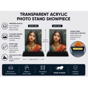 Shreee Radha Acrylic Car Dashboard Showpiece | Double-Sided Shreee Radha Photo Stand | 3 X 4 Inch Photo | Transparent Acrylic Frame With Black Base | Car Dashboard, Office & Table Decor (F71381) Shreee Radha Acrylic Car Dashboard Showpiece | Double-Sided Shreee Radha Photo Stand | 3 X 4 Inch Photo | Transparent Acrylic Frame With Black Base | Car Dashboard, Office & Table Decor (F71381)