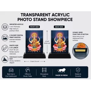 Lakshmi Acrylic Car Dashboard Showpiece | Double-Sided Lakshmi Photo Stand | 3 X 4 Inch Photo | Transparent Acrylic Frame With Black Base | Car Dashboard, Office & Table Decor (F71384) Lakshmi Acrylic Car Dashboard Showpiece | Double-Sided Lakshmi Photo Stand | 3 X 4 Inch Photo | Transparent Acrylic Frame With Black Base | Car Dashboard, Office & Table Decor (F71384)
