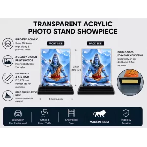 Shiva Acrylic Car Dashboard Showpiece | Double-Sided Shiva Photo Stand | 3 X 4 Inch Photo | Transparent Acrylic Frame With Black Base | Car Dashboard, Office & Table Decor (F71392)