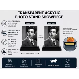 Mr. Dilip Kumar Acrylic Car Dashboard Showpiece | Double-Sided Mr. Dilip Kumar Photo Stand | 3 X 4 Inch Photo | Transparent Acrylic Frame With Black Base | Car Dashboard, Office & Table Decor (F71403) Mr. Dilip Kumar Acrylic Car Dashboard Showpiece | Double-Sided Mr. Dilip Kumar Photo Stand | 3 X 4 Inch Photo | Transparent Acrylic Frame With Black Base | Car Dashboard, Office & Table Decor (F71403)