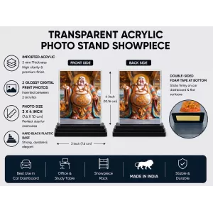 Budai Acrylic Car Dashboard Showpiece | Double-Sided Budai Photo Stand | 3 X 4 Inch Photo | Transparent Acrylic Frame With Black Base | Car Dashboard, Office & Table Decor (F71405) Budai Acrylic Car Dashboard Showpiece | Double-Sided Budai Photo Stand | 3 X 4 Inch Photo | Transparent Acrylic Frame With Black Base | Car Dashboard, Office & Table Decor (F71405)