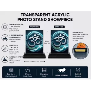 Om Acrylic Car Dashboard Showpiece | Double-Sided Om Photo Stand | 3 X 4 Inch Photo | Transparent Acrylic Frame With Black Base | Car Dashboard, Office & Table Decor (F71410) Om Acrylic Car Dashboard Showpiece | Double-Sided Om Photo Stand | 3 X 4 Inch Photo | Transparent Acrylic Frame With Black Base | Car Dashboard, Office & Table Decor (F71410)