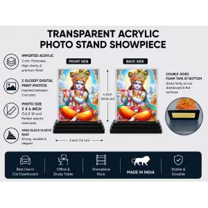 Shree Krishna Acrylic Car Dashboard Showpiece | Double-Sided Shree Krishna Photo Stand | 3 X 4 Inch Photo | Transparent Acrylic Frame With Black Base | Car Dashboard, Office & Table Decor (F71411)