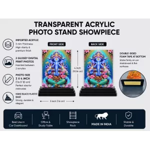 Ganesha Acrylic Car Dashboard Showpiece | Double-Sided Ganesha Photo Stand | 3 X 4 Inch Photo | Transparent Acrylic Frame With Black Base | Car Dashboard, Office & Table Decor (F71412) Ganesha Acrylic Car Dashboard Showpiece | Double-Sided Ganesha Photo Stand | 3 X 4 Inch Photo | Transparent Acrylic Frame With Black Base | Car Dashboard, Office & Table Decor (F71412)
