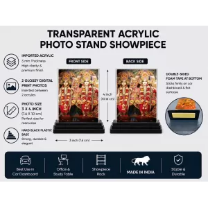 Lord Ram Darbar Acrylic Car Dashboard Showpiece | Double-Sided Lord Ram Darbar Photo Stand | 3 X 4 Inch Photo | Transparent Acrylic Frame With Black Base | Car Dashboard, Office & Table Decor (F71415)
