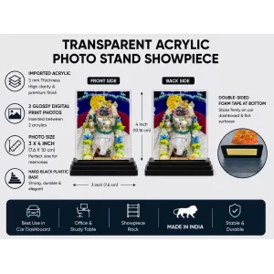 Shree Krishna Acrylic Car Dashboard Showpiece | Double-Sided Shree Krishna Photo Stand | 3 X 4 Inch Photo | Transparent Acrylic Frame With Black Base | Car Dashboard, Office & Table Decor (F71419)