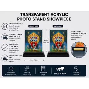 Lord Vishnu Acrylic Car Dashboard Showpiece | Double-Sided Lord Vishnu Photo Stand | 3 X 4 Inch Photo | Transparent Acrylic Frame With Black Base | Car Dashboard, Office & Table Decor (F71421)