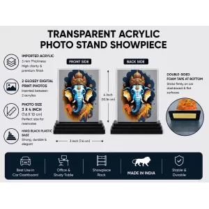 Ganesha Acrylic Car Dashboard Showpiece | Double-Sided Ganesha Photo Stand | 3 X 4 Inch Photo | Transparent Acrylic Frame With Black Base | Car Dashboard, Office & Table Decor (F71423) Ganesha Acrylic Car Dashboard Showpiece | Double-Sided Ganesha Photo Stand | 3 X 4 Inch Photo | Transparent Acrylic Frame With Black Base | Car Dashboard, Office & Table Decor (F71423)