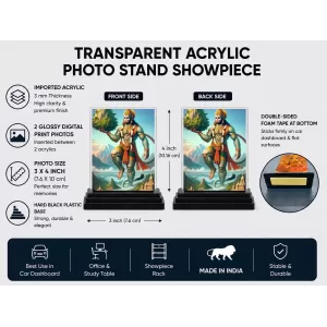 Hanuman Acrylic Car Dashboard Showpiece | Double-Sided Hanuman Photo Stand | 3 X 4 Inch Photo | Transparent Acrylic Frame With Black Base | Car Dashboard, Office & Table Decor (F71433) Hanuman Acrylic Car Dashboard Showpiece | Double-Sided Hanuman Photo Stand | 3 X 4 Inch Photo | Transparent Acrylic Frame With Black Base | Car Dashboard, Office & Table Decor (F71433)