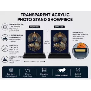 Buddha Acrylic Car Dashboard Showpiece | Double-Sided Buddha Photo Stand | 3 X 4 Inch Photo | Transparent Acrylic Frame With Black Base | Car Dashboard, Office & Table Decor (F71437) Buddha Acrylic Car Dashboard Showpiece | Double-Sided Buddha Photo Stand | 3 X 4 Inch Photo | Transparent Acrylic Frame With Black Base | Car Dashboard, Office & Table Decor (F71437)