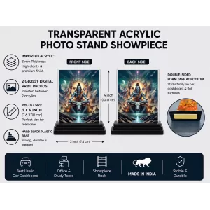 Shiva Acrylic Car Dashboard Showpiece | Double-Sided Shiva Photo Stand | 3 X 4 Inch Photo | Transparent Acrylic Frame With Black Base | Car Dashboard, Office & Table Decor (F71439)