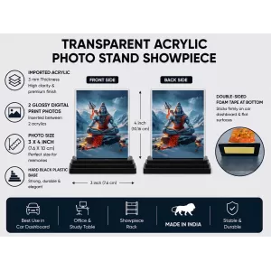Shiva Acrylic Car Dashboard Showpiece | Double-Sided Shiva Photo Stand | 3 X 4 Inch Photo | Transparent Acrylic Frame With Black Base | Car Dashboard, Office & Table Decor (F71441)
