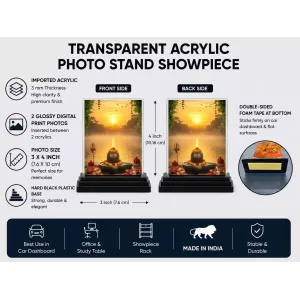Shiva Acrylic Car Dashboard Showpiece | Double-Sided Shiva Photo Stand | 3 X 4 Inch Photo | Transparent Acrylic Frame With Black Base | Car Dashboard, Office & Table Decor (F71448)