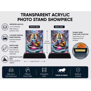 Lord Ganesha Acrylic Car Dashboard Showpiece | Double-Sided Lord Ganesha Photo Stand | 3 X 4 Inch Photo | Transparent Acrylic Frame With Black Base | Car Dashboard, Office & Table Decor (F71449)