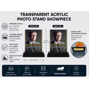 Bill Gates Acrylic Car Dashboard Showpiece | Double-Sided Bill Gates Photo Stand | 3 X 4 Inch Photo | Transparent Acrylic Frame With Black Base | Car Dashboard, Office & Table Decor (F71453) Bill Gates Acrylic Car Dashboard Showpiece | Double-Sided Bill Gates Photo Stand | 3 X 4 Inch Photo | Transparent Acrylic Frame With Black Base | Car Dashboard, Office & Table Decor (F71453)