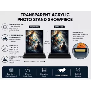 Shiva Acrylic Car Dashboard Showpiece | Double-Sided Shiva Photo Stand | 3 X 4 Inch Photo | Transparent Acrylic Frame With Black Base | Car Dashboard, Office & Table Decor (F71462)