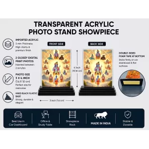Lord Vishnu Acrylic Car Dashboard Showpiece | Double-Sided Lord Vishnu Photo Stand | 3 X 4 Inch Photo | Transparent Acrylic Frame With Black Base | Car Dashboard, Office & Table Decor (F71480)