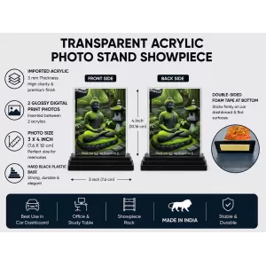 Buddha Acrylic Car Dashboard Showpiece | Double-Sided Buddha Photo Stand | 3 X 4 Inch Photo | Transparent Acrylic Frame With Black Base | Car Dashboard, Office & Table Decor (F71483) Buddha Acrylic Car Dashboard Showpiece | Double-Sided Buddha Photo Stand | 3 X 4 Inch Photo | Transparent Acrylic Frame With Black Base | Car Dashboard, Office & Table Decor (F71483)