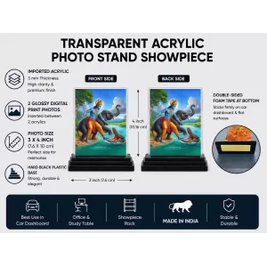 Shree Krishna Acrylic Car Dashboard Showpiece | Double-Sided Shree Krishna Photo Stand | 3 X 4 Inch Photo | Transparent Acrylic Frame With Black Base | Car Dashboard, Office & Table Decor (F71495)
