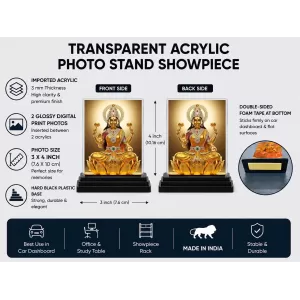 Lord Ganesha Acrylic Car Dashboard Showpiece | Double-Sided Lord Ganesha Photo Stand | 3 X 4 Inch Photo | Transparent Acrylic Frame With Black Base | Car Dashboard, Office & Table Decor (F71507)