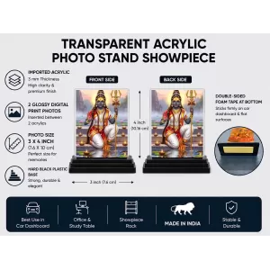 Shiva Acrylic Car Dashboard Showpiece | Double-Sided Shiva Photo Stand | 3 X 4 Inch Photo | Transparent Acrylic Frame With Black Base | Car Dashboard, Office & Table Decor (F71516)