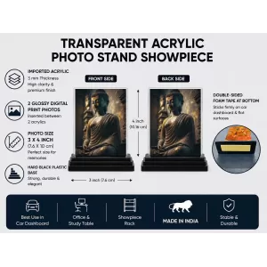 Buddha Acrylic Car Dashboard Showpiece | Double-Sided Buddha Photo Stand | 3 X 4 Inch Photo | Transparent Acrylic Frame With Black Base | Car Dashboard, Office & Table Decor (F71517) Buddha Acrylic Car Dashboard Showpiece | Double-Sided Buddha Photo Stand | 3 X 4 Inch Photo | Transparent Acrylic Frame With Black Base | Car Dashboard, Office & Table Decor (F71517)