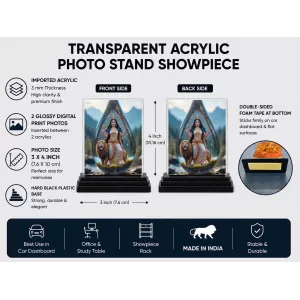 Durga Acrylic Car Dashboard Showpiece | Double-Sided Durga Photo Stand | 3 X 4 Inch Photo | Transparent Acrylic Frame With Black Base | Car Dashboard, Office & Table Decor (F71532) Durga Acrylic Car Dashboard Showpiece | Double-Sided Durga Photo Stand | 3 X 4 Inch Photo | Transparent Acrylic Frame With Black Base | Car Dashboard, Office & Table Decor (F71532)