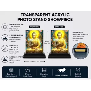 Gautama Buddha Acrylic Car Dashboard Showpiece | Double-Sided Gautama Buddha Photo Stand | 3 X 4 Inch Photo | Transparent Acrylic Frame With Black Base | Car Dashboard, Office & Table Decor (F71535) Gautama Buddha Acrylic Car Dashboard Showpiece | Double-Sided Gautama Buddha Photo Stand | 3 X 4 Inch Photo | Transparent Acrylic Frame With Black Base | Car Dashboard, Office & Table Decor (F71535)