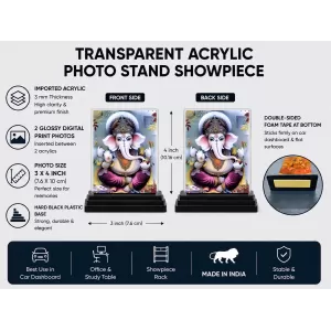 Ganesha Acrylic Car Dashboard Showpiece | Double-Sided Ganesha Photo Stand | 3 X 4 Inch Photo | Transparent Acrylic Frame With Black Base | Car Dashboard, Office & Table Decor (F71536) Ganesha Acrylic Car Dashboard Showpiece | Double-Sided Ganesha Photo Stand | 3 X 4 Inch Photo | Transparent Acrylic Frame With Black Base | Car Dashboard, Office & Table Decor (F71536)
